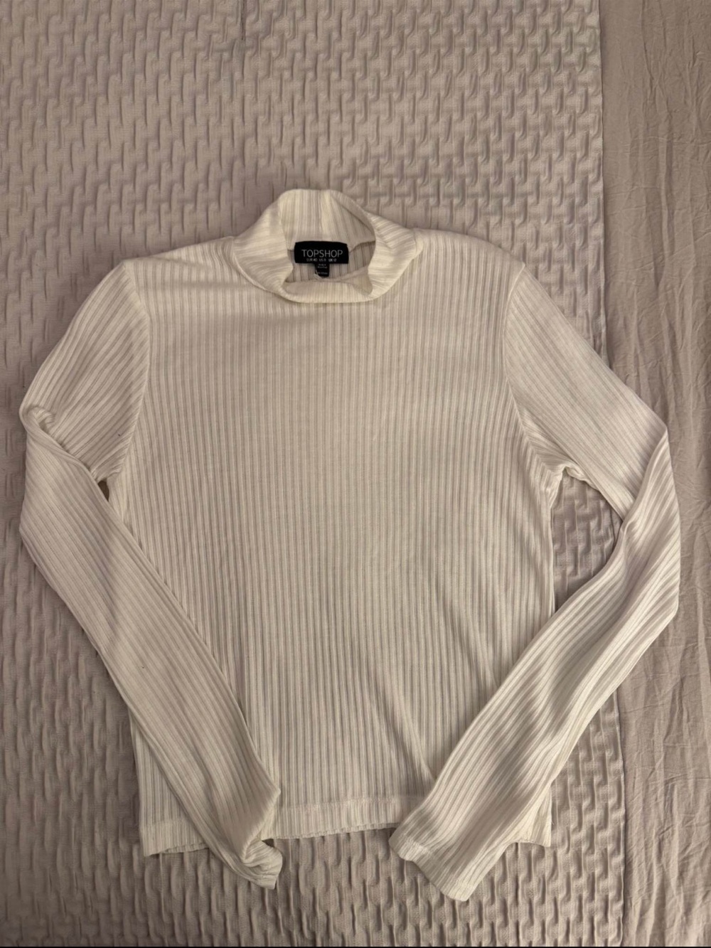 Topshop Women's White Ribbed Long-Sleeve